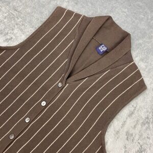 Vintage Gap Sweater Womens Sz M Brown Striped Vest Cardigan Shawl Collar 90s Y2K